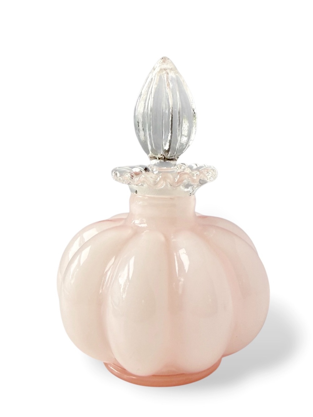 Vintage Fenton Pink Overlay Glass Melon Shape Perfume Bottle